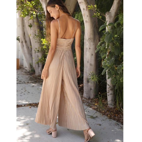 Pleated V-Neck Wide Leg Jumpsuit - Picture 3 of 8